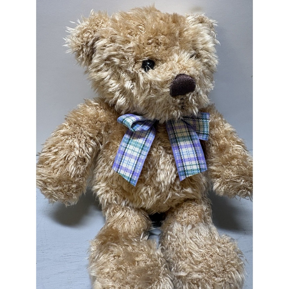 Vintage Gund Collectors Bear Series Shaggy Plush W/ Plaid Bow Late 1980's